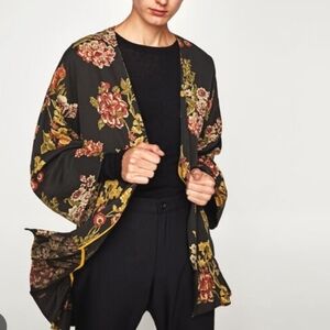 Zara floral open front cardigan ruffle hem size S